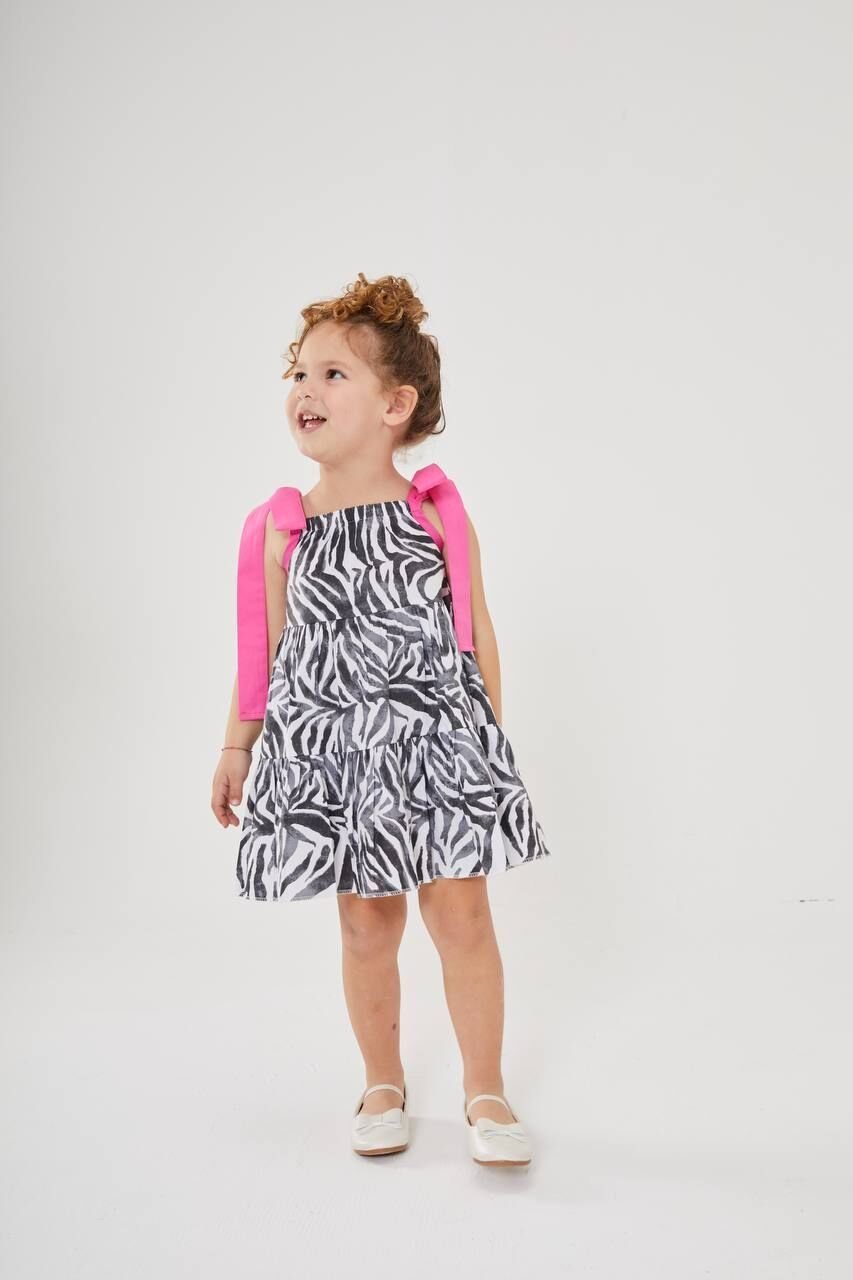 Zebra Desenli Kız Çocuk Elbise