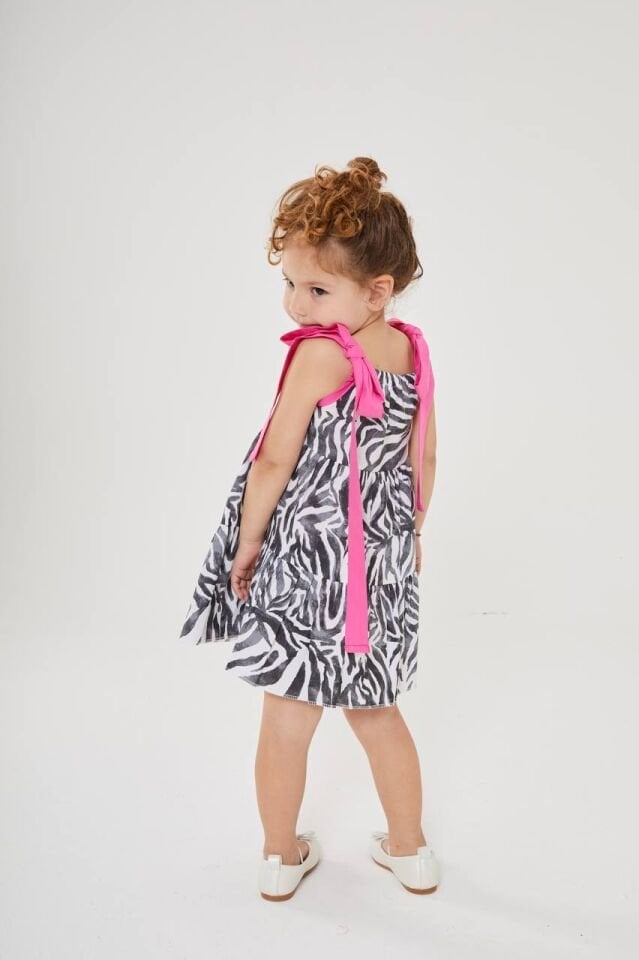 Zebra Desenli Kız Çocuk Elbise