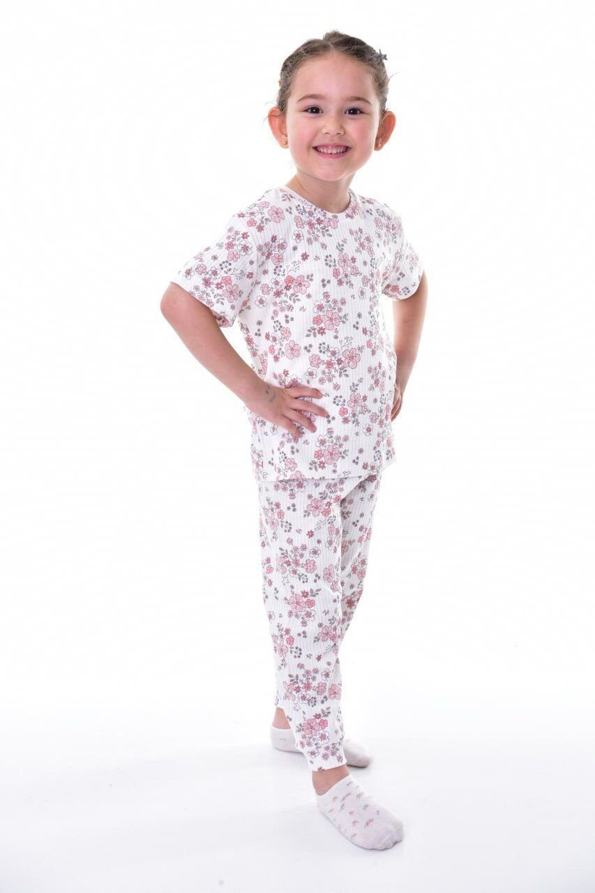 Çiçek Desenli Fitilli Kız Çocuk Pijama Takımı