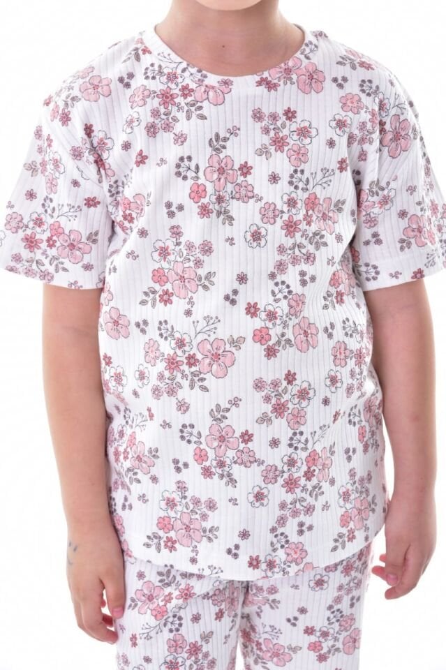Çiçek Desenli Fitilli Kız Çocuk Pijama Takımı