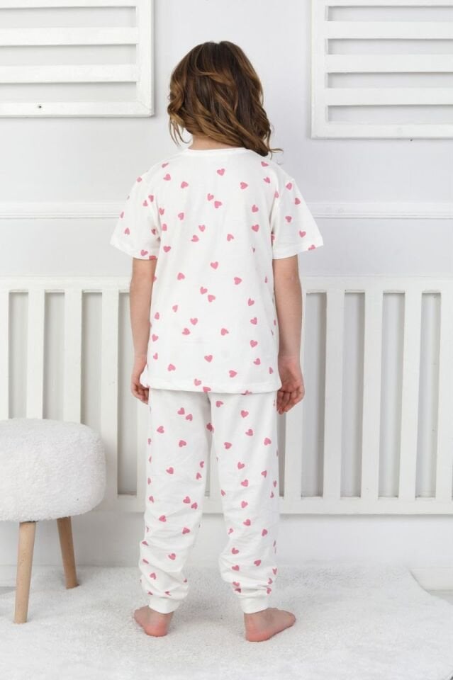 Kalp Desenli Kız Çocuk Pijama Takımı