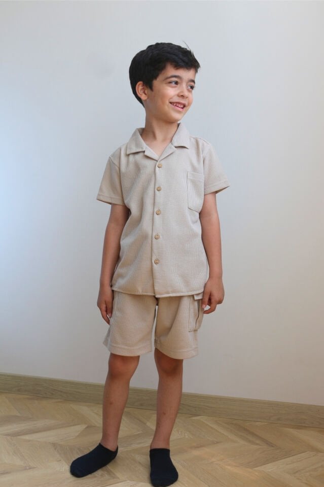 Waffle Düğmeli Erkek Çocuk Takım