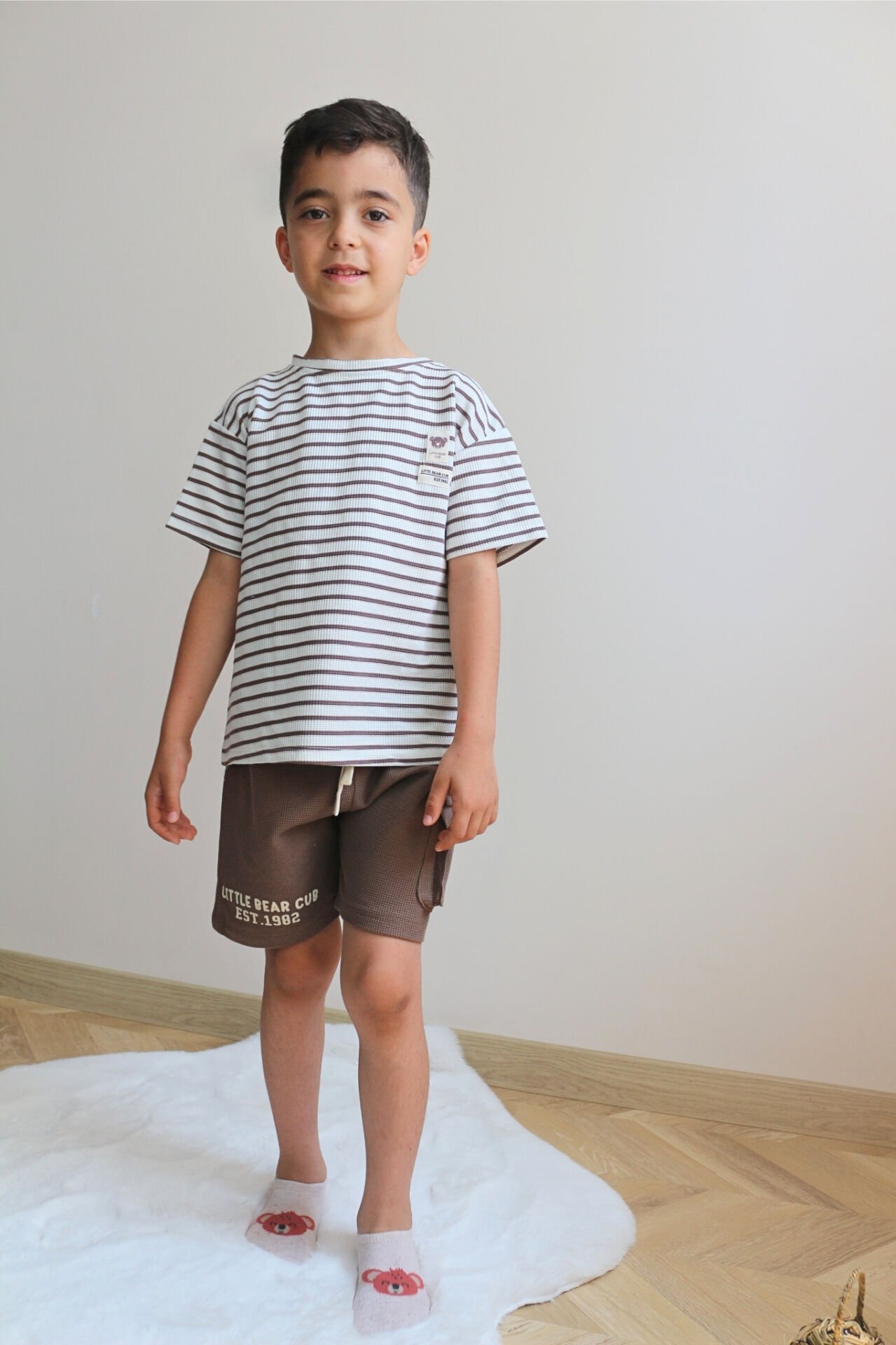 Erkek Çocuk Waffle Çizgili Takım