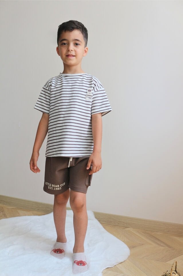 Erkek Çocuk Waffle Çizgili Takım