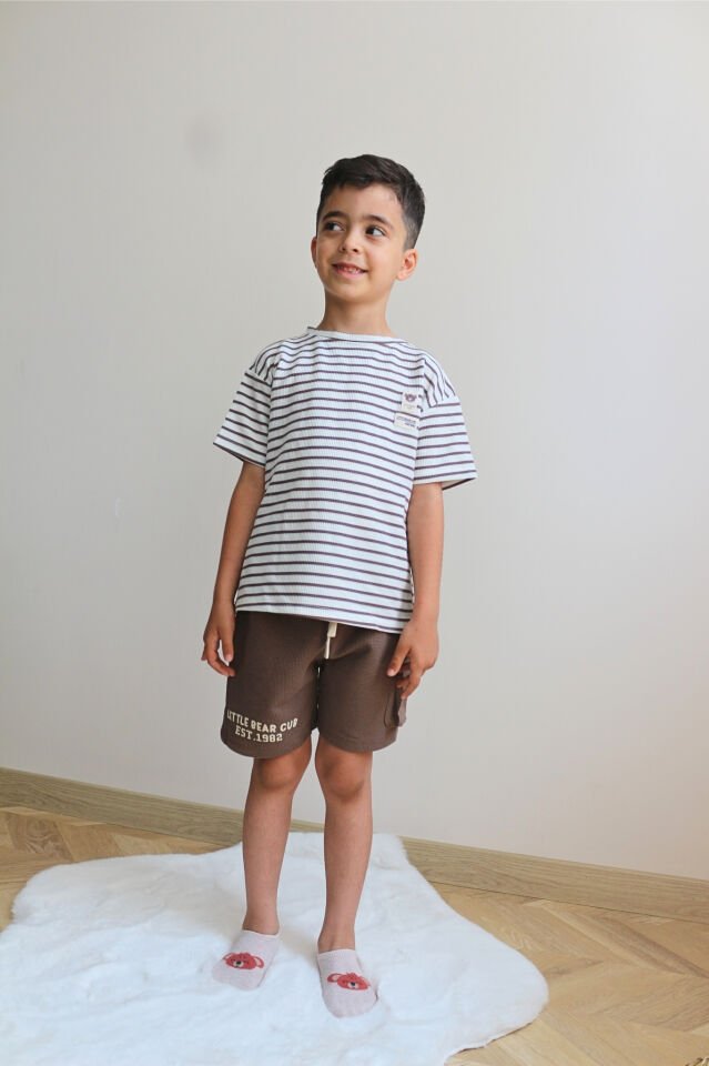 Erkek Çocuk Waffle Çizgili Takım