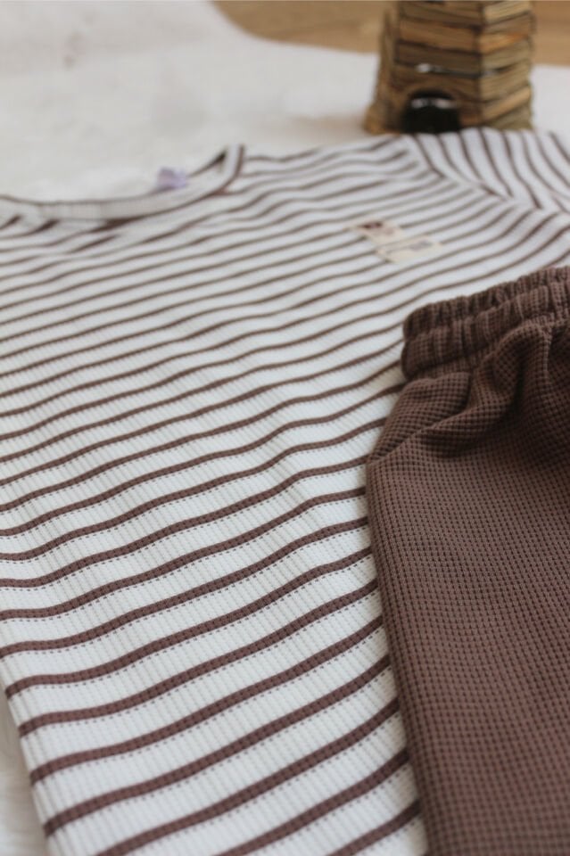 Erkek Çocuk Waffle Çizgili Takım