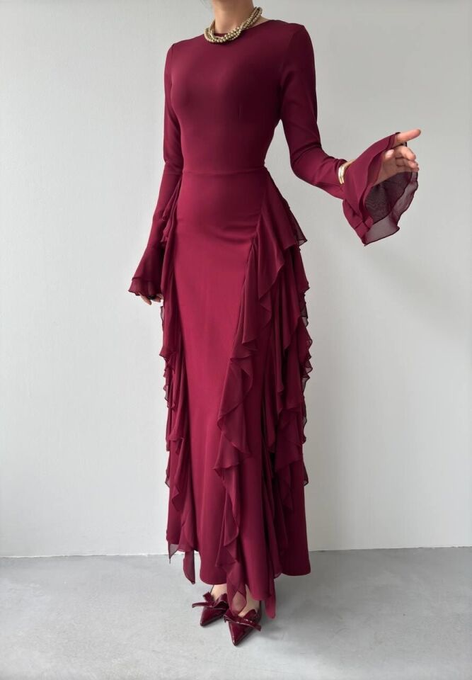 Rel Fırfır Detay Elbise