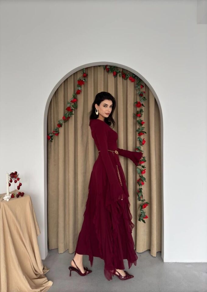 Rel Fırfır Detay Elbise