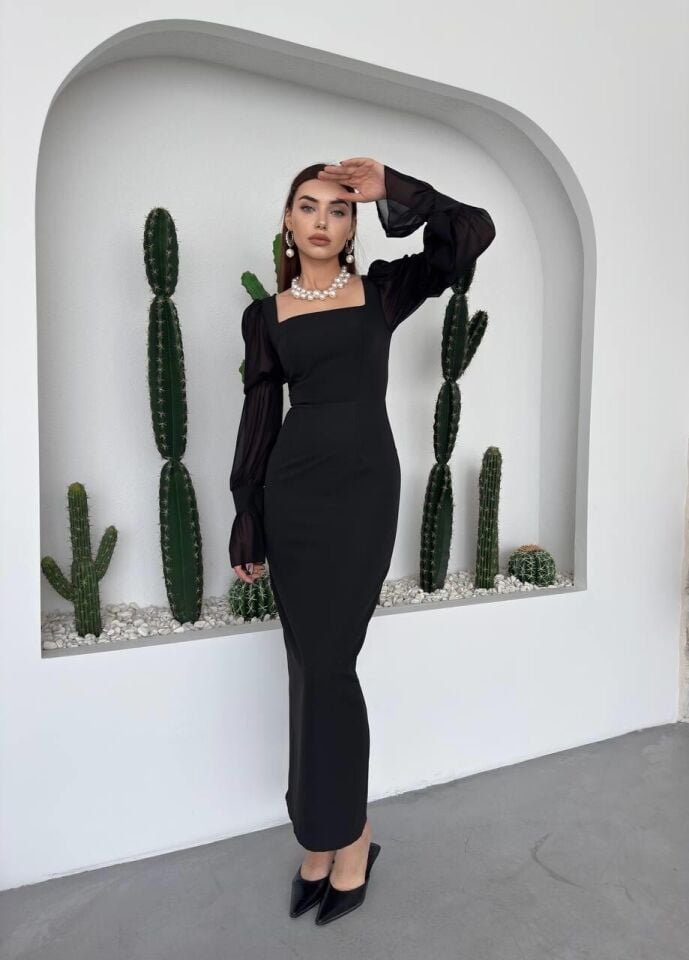 Kolları Fırfır Detaylı Elbise