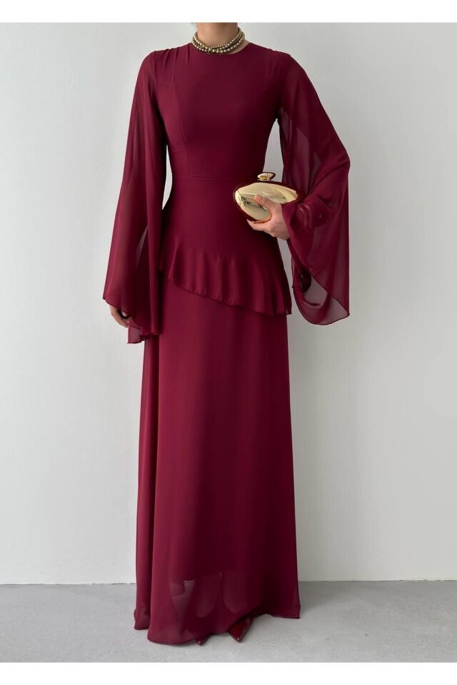 Şifon Fırfır Detay Abiye Elbise