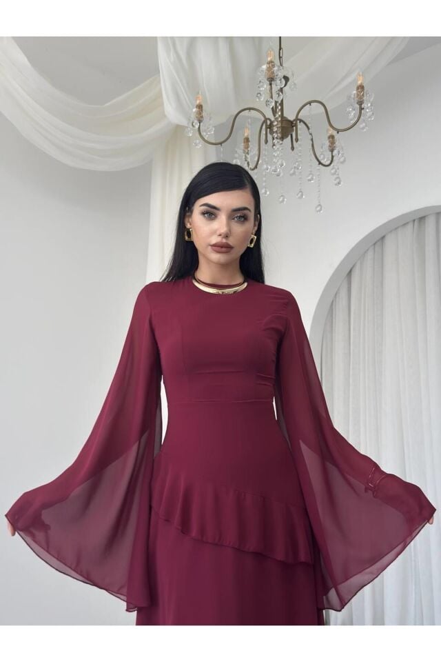 Şifon Fırfır Detay Abiye Elbise