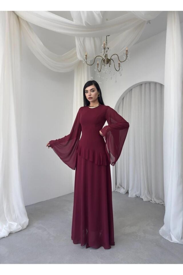 Şifon Fırfır Detay Abiye Elbise