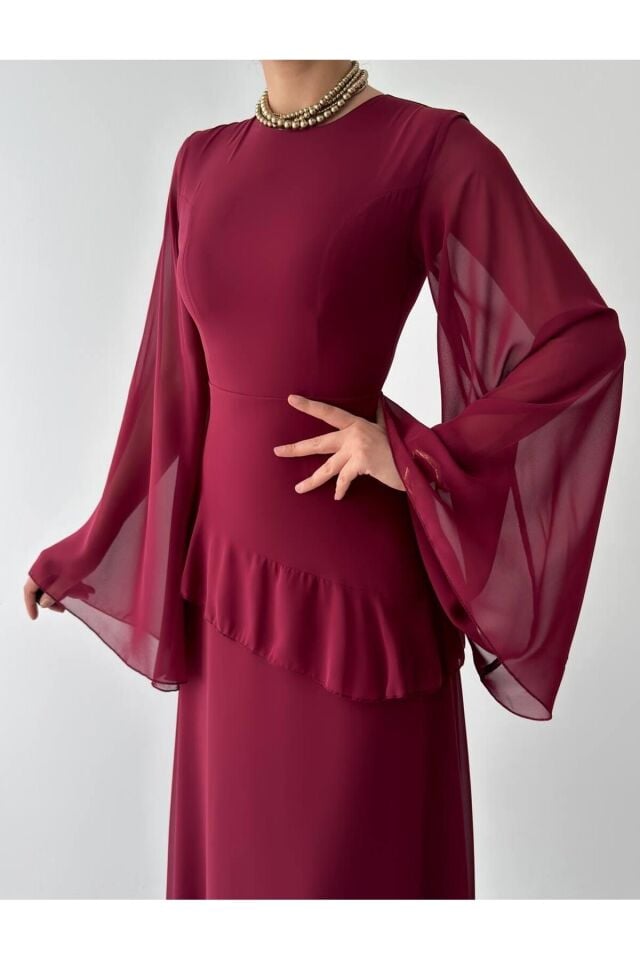 Şifon Fırfır Detay Abiye Elbise
