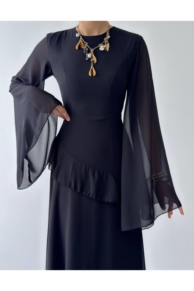 Şifon Fırfır Detay Abiye Elbise