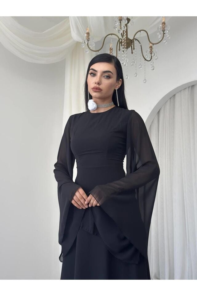 Şifon Fırfır Detay Abiye Elbise